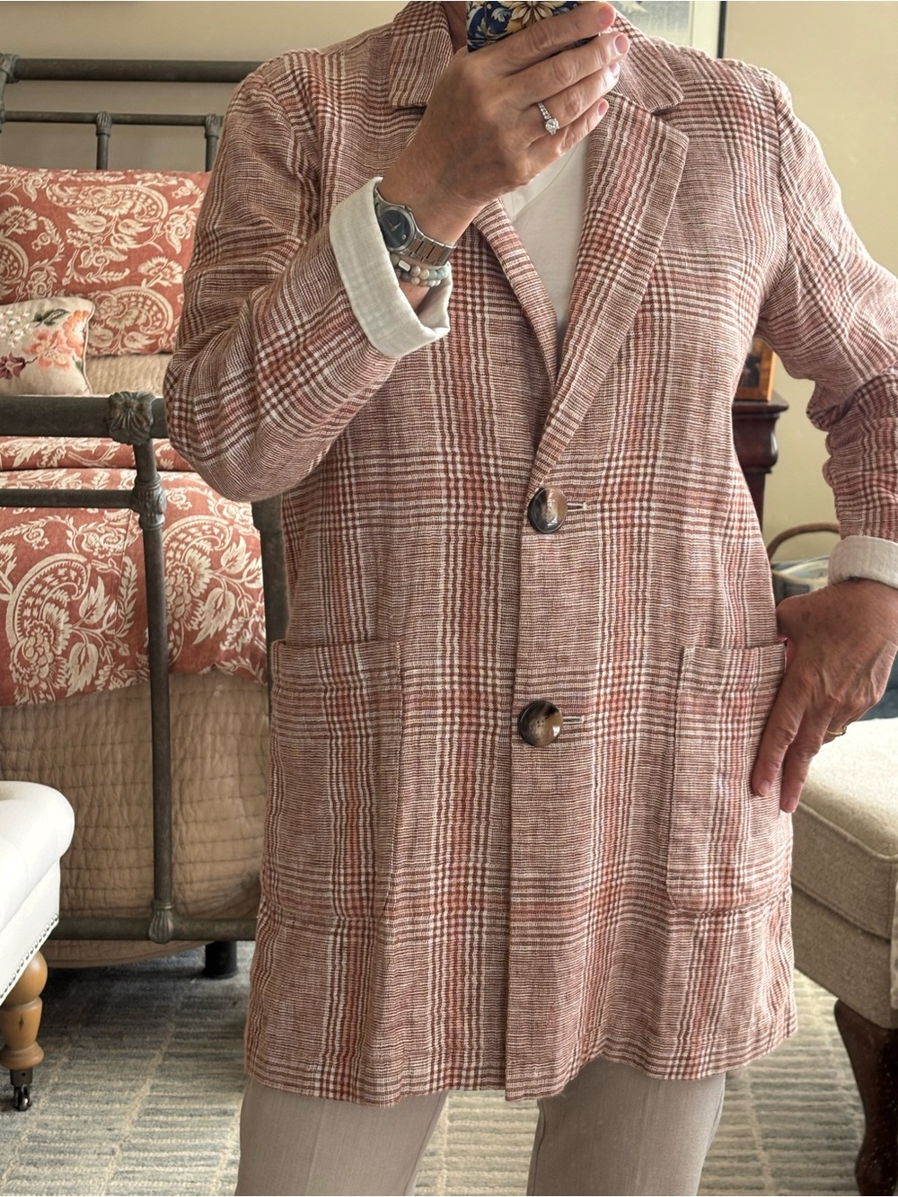 Plaid Fall Colors Blazer Jacket - Classic Longline Coat